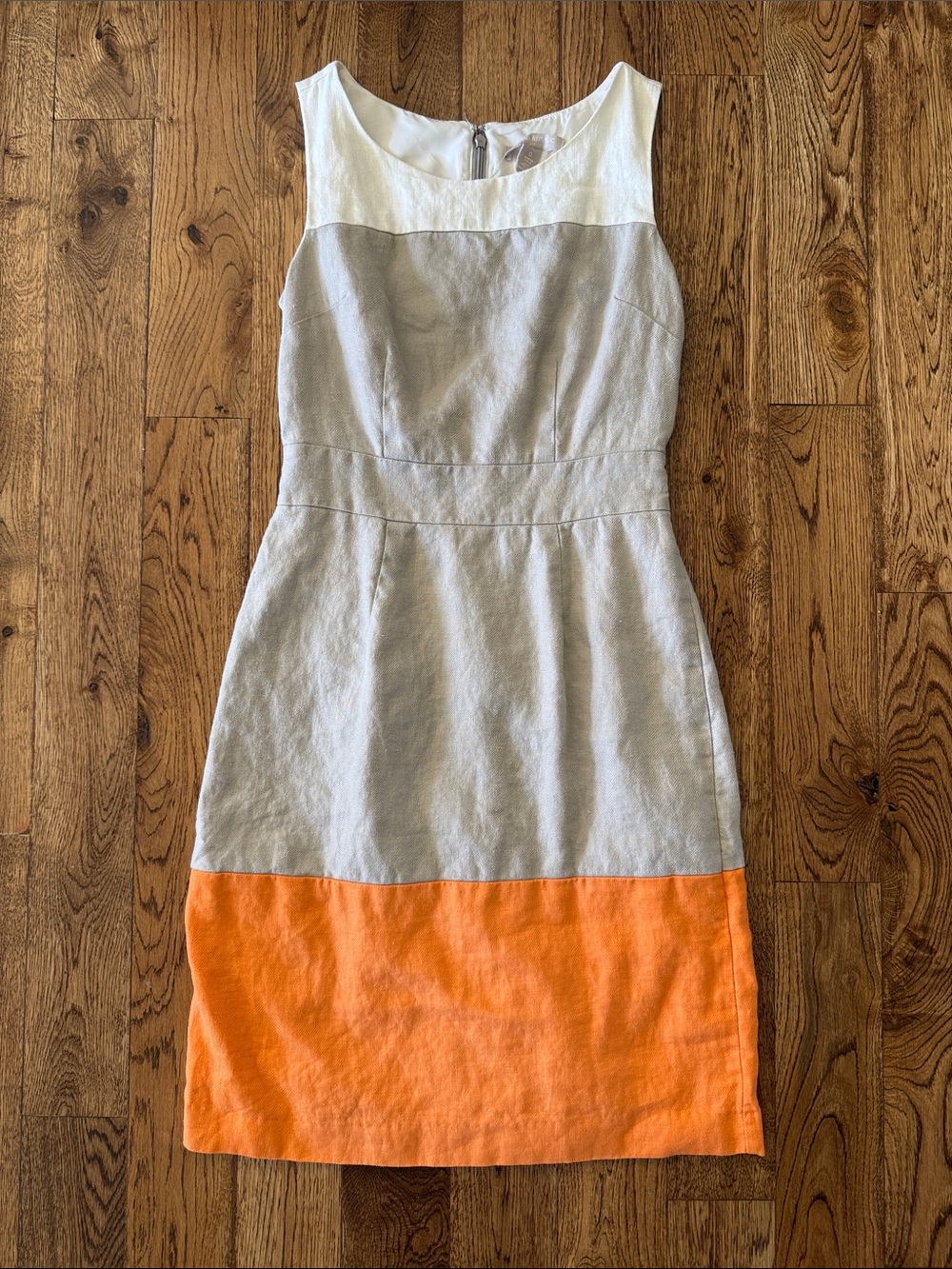 Linen Sheath Dress Colorblock Orange Taupe White Banana Republic Sleeveless Sz 0